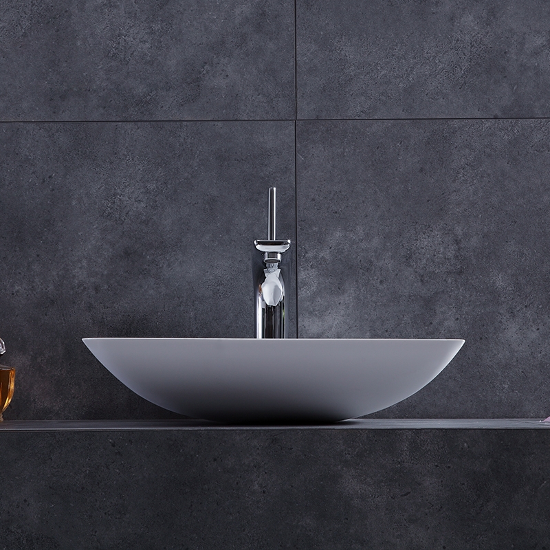 Contemporary Stone Resin Solid Surface Square Slope Vessel Sink Bathroom Sink Glossy White window image