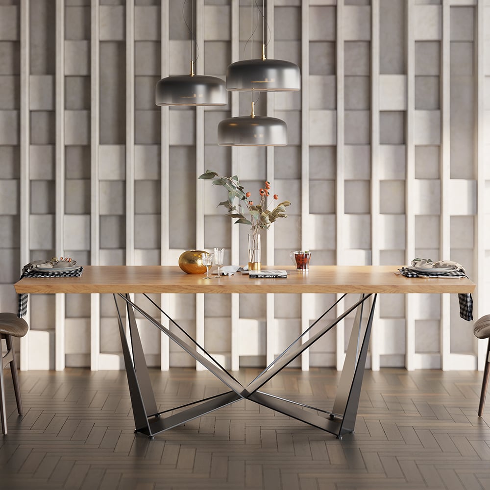 Table de salle à manger rectangulaire rétro de 1400 mm avec plateau en bois pour 6 personnes image de fenêtre