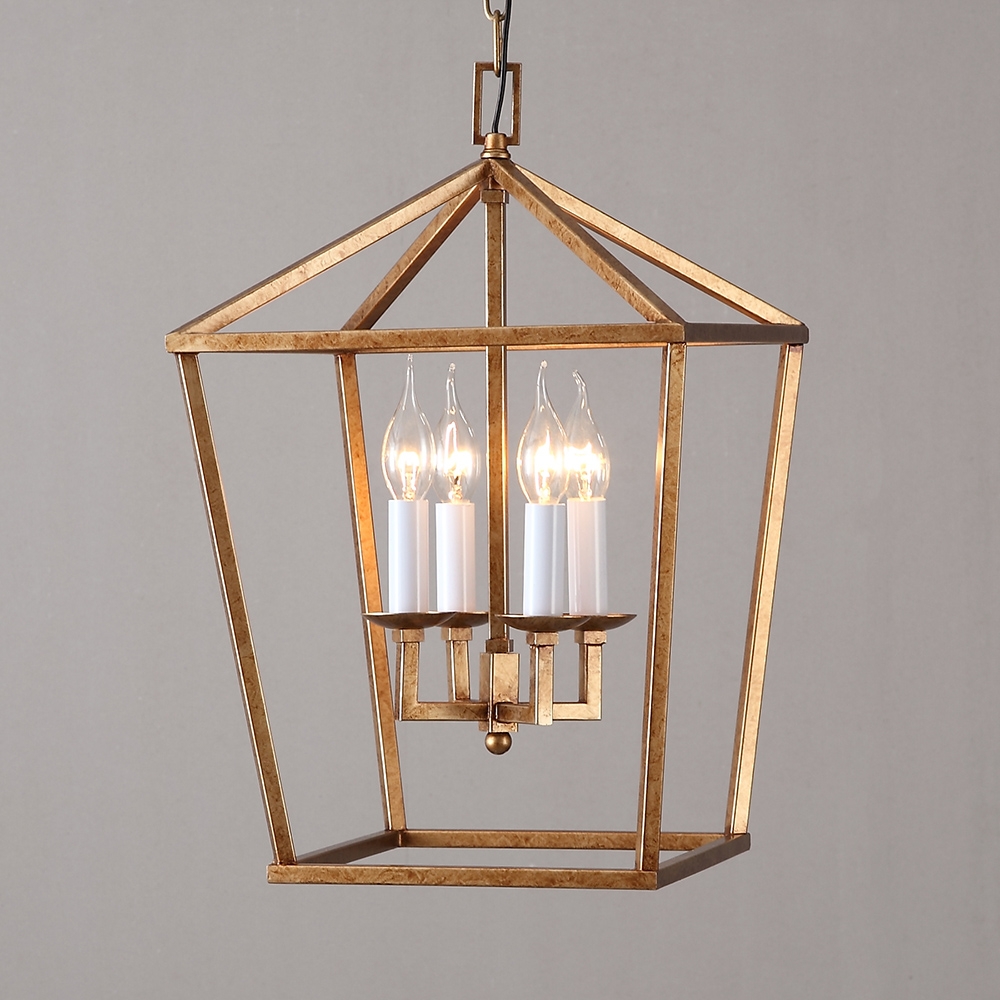 Vintage Geometric Cage Frame 4 Candle Light Kitchen Foyer Pendant Light in Brass Finish window image