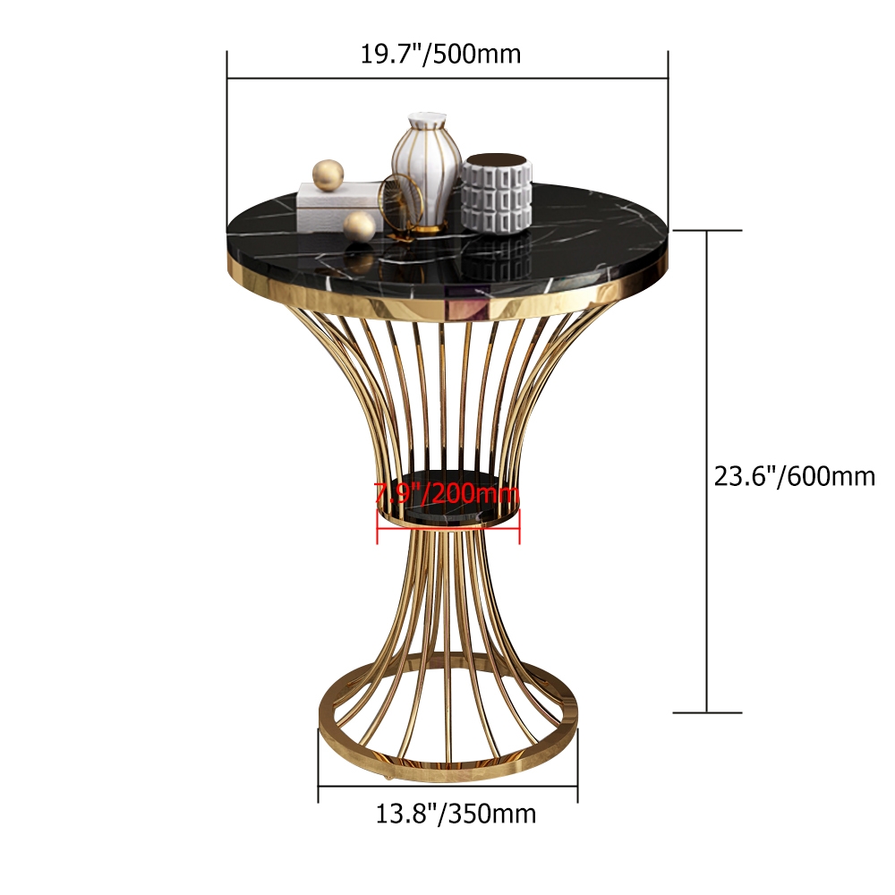 Black Round Faux Marble Side Table Spiral-Shaped End Table in Gold window image