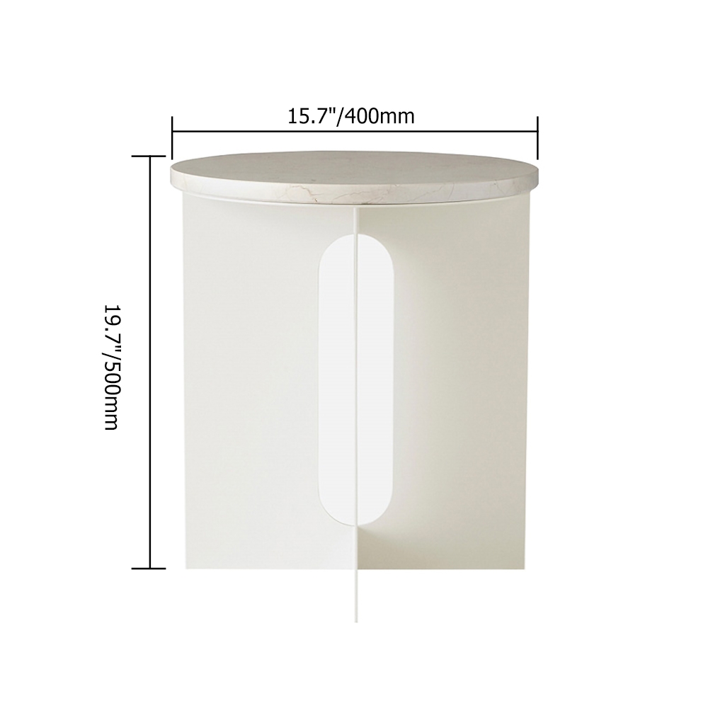 White Round Faux Marble Side Table End Table window image