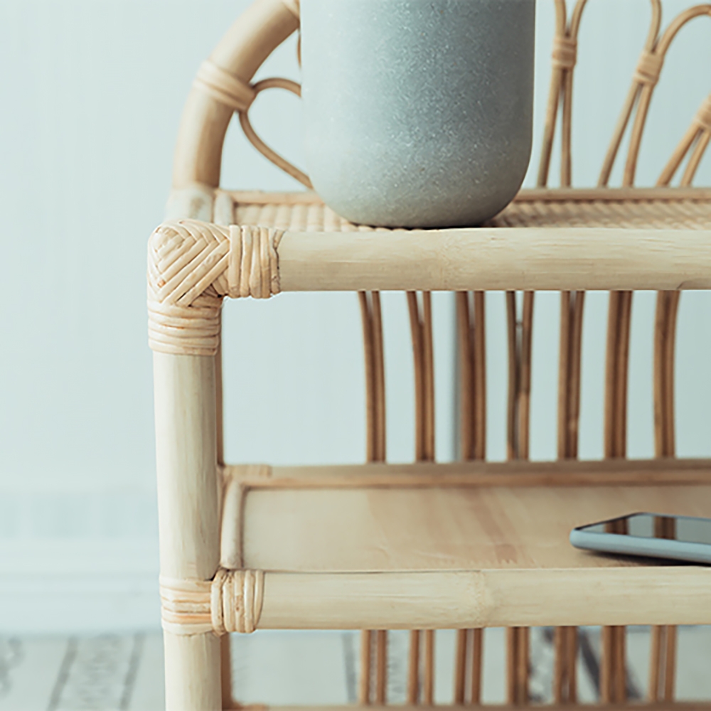 Farmhouse Woven Nightstand Rattan  Loop Nightstand Bedside Table in Natural window image