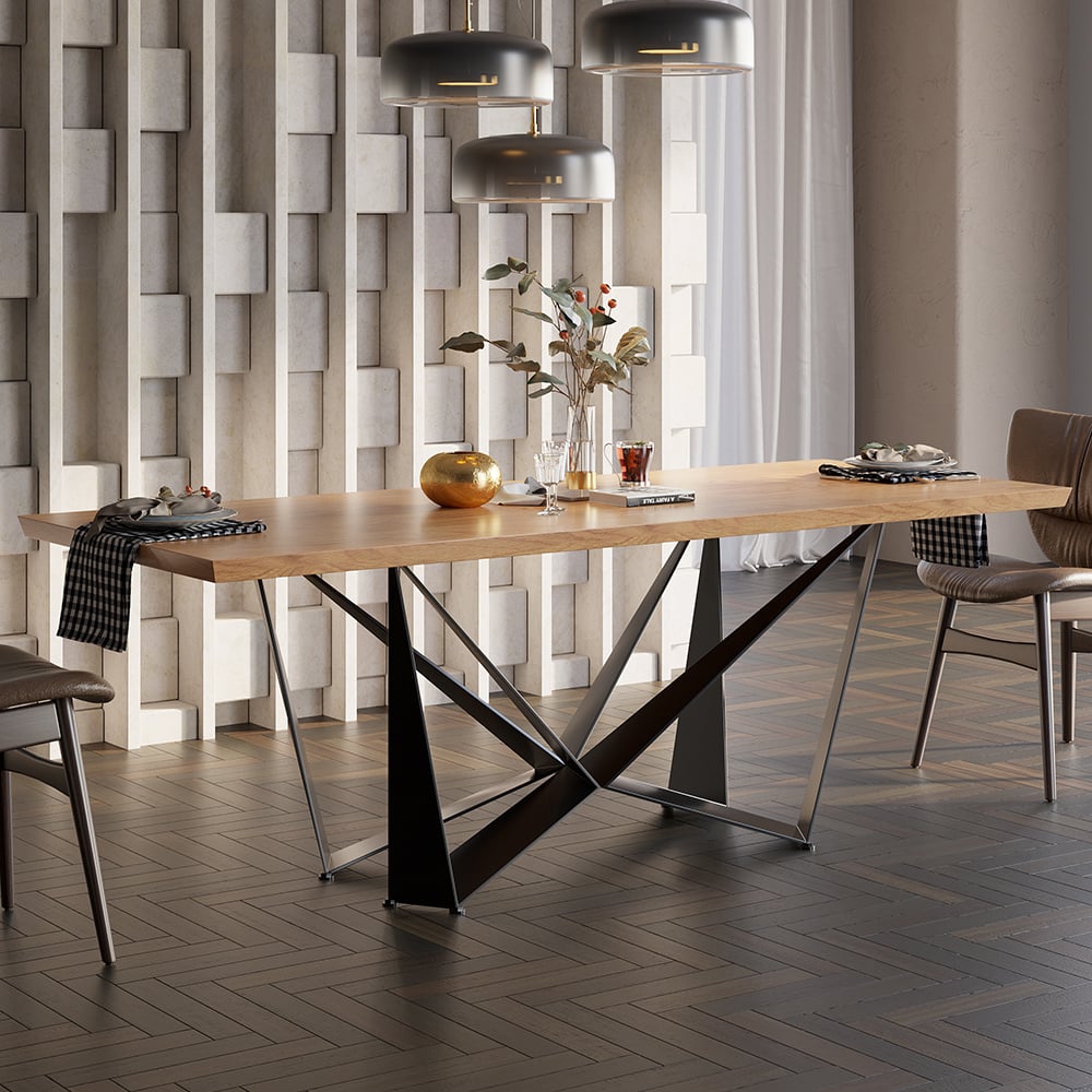 Table de salle à manger rectangulaire rétro de 1400 mm avec plateau en bois pour 6 personnes image de fenêtre