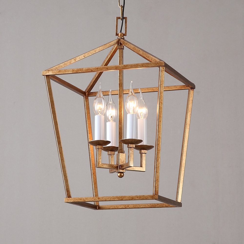 Vintage Geometric Cage Frame 4 Candle Light Kitchen Foyer Pendant Light in Brass Finish window image
