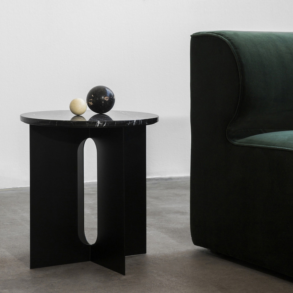 White Round Faux Marble Side Table End Table window image