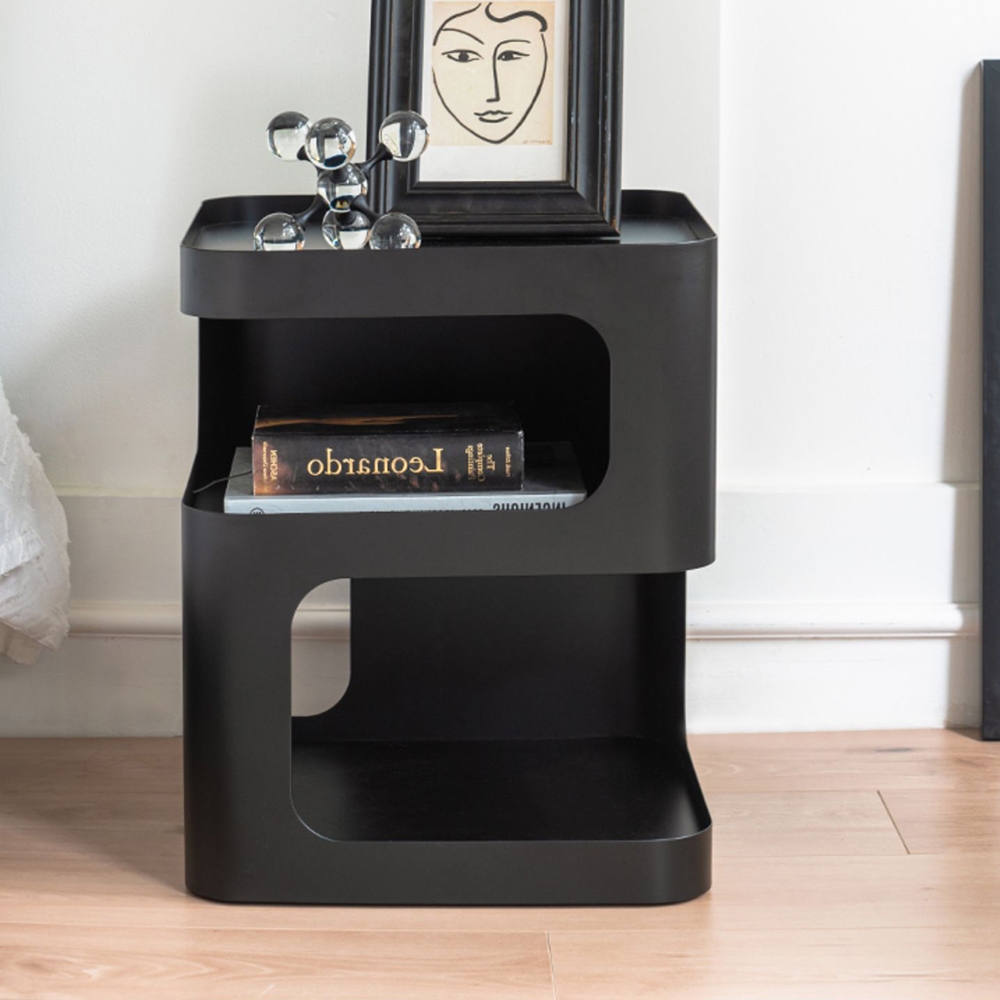 Modern Black End Table with Storage 3-Tier Hollow Side Table in Artistic Style window image