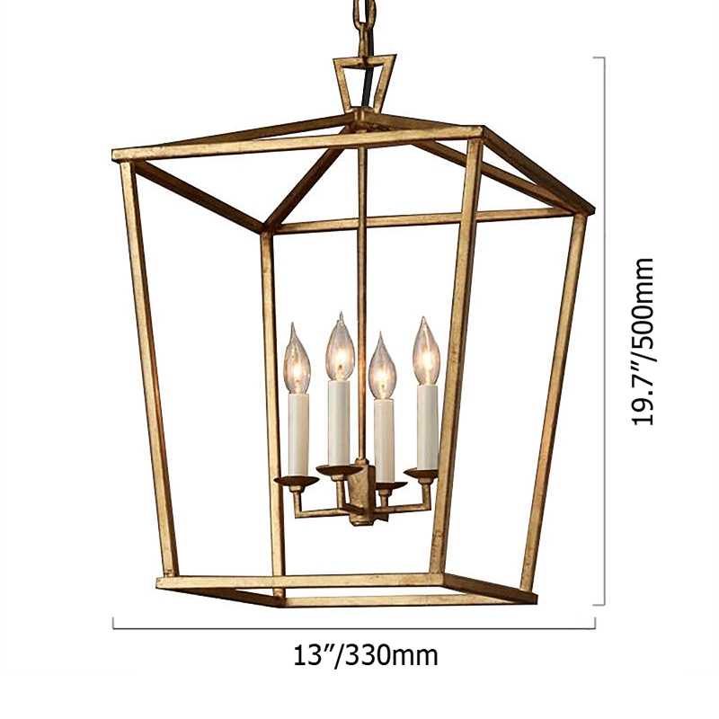 Vintage Geometric Cage Frame 4 Candle Light Kitchen Foyer Pendant Light in Brass Finish window image
