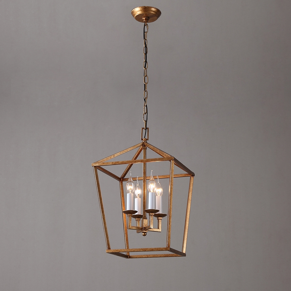 Vintage Geometric Cage Frame 4 Candle Light Kitchen Foyer Pendant Light in Brass Finish window image