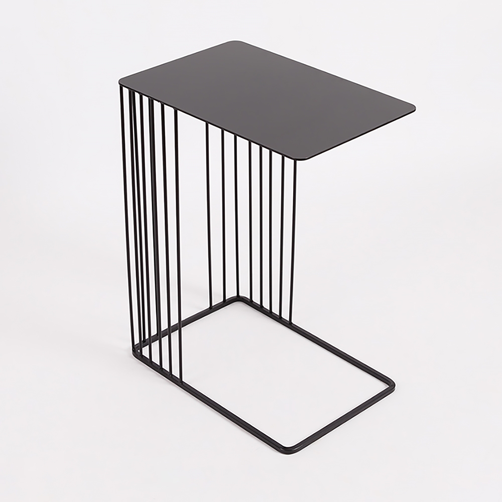 Industrial Black Side Table C-Shaped Rectangular Accent Table Metal window image