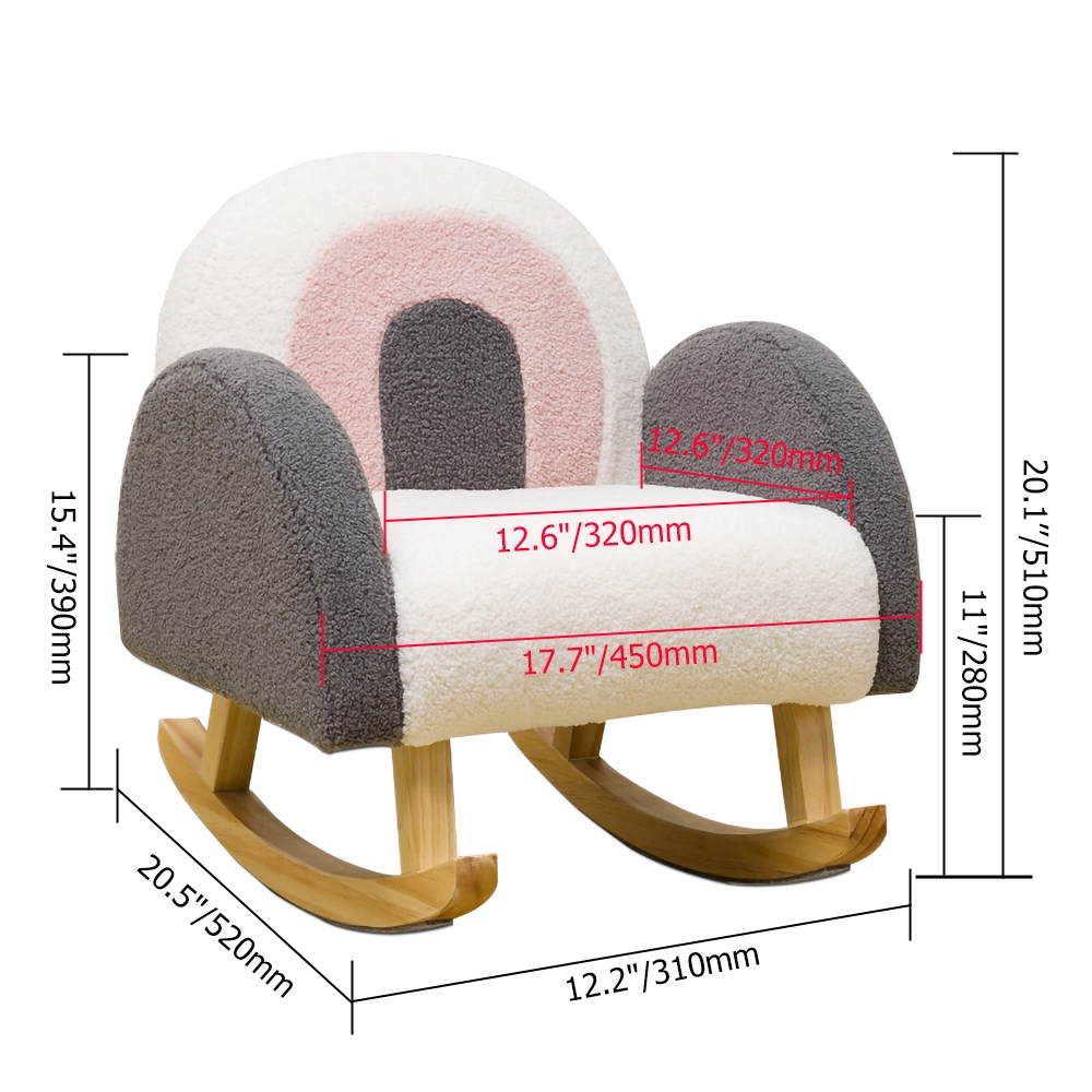 Velvet Upholstery Kids Rocking Armchair White and Gray window image