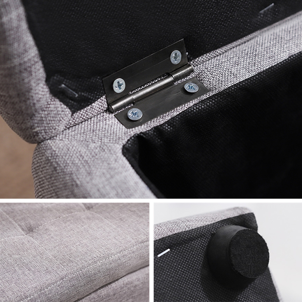 Deep Grey & Light Grey Pouf Ottoman Upholstered Ottoman Footrest with Hidden Storage window image