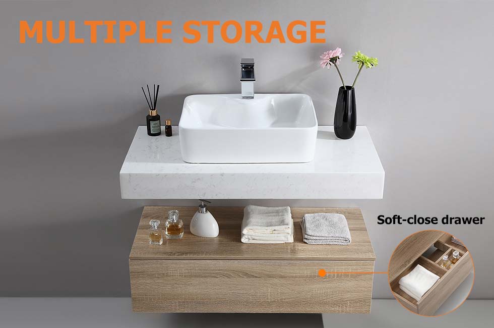 Modena 39.3" Floating Single Bathroom Vanity with Sink, Sintered Stone Top window image