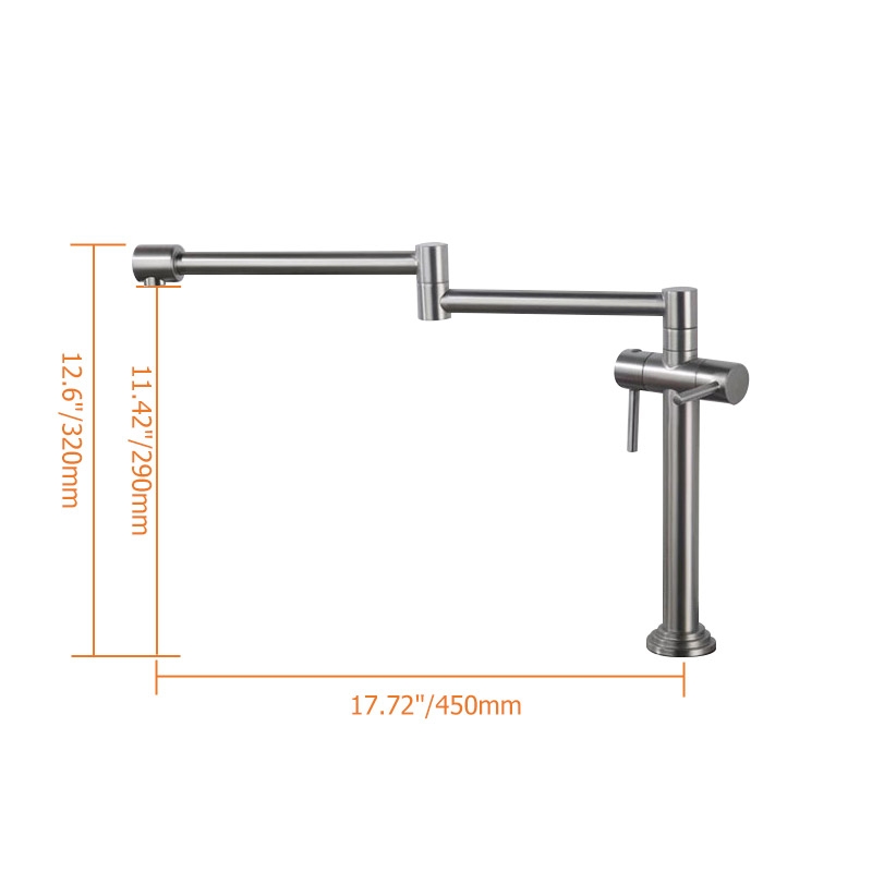 Contemporary Deck Mount Pot Filler Kitchen Faucet Retractable in Brushed Nickel Solid Brass window image