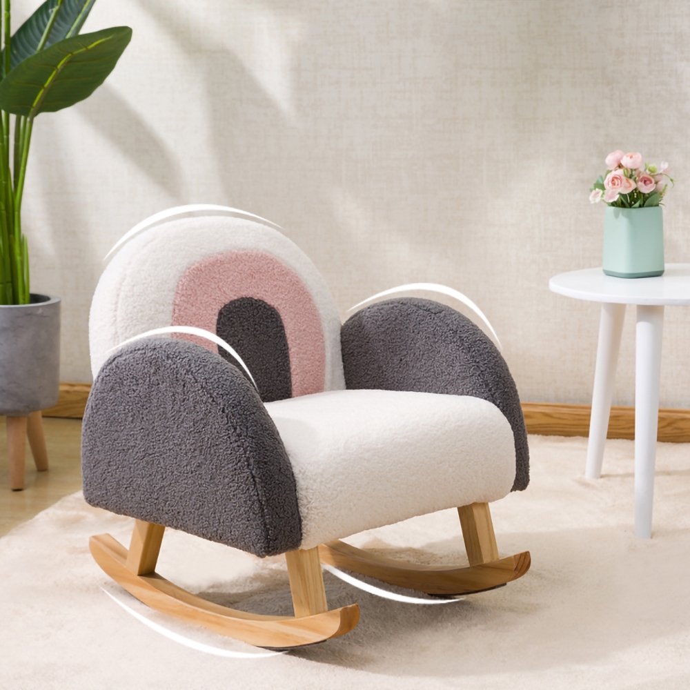 Velvet Upholstery Kids Rocking Armchair White and Gray window image