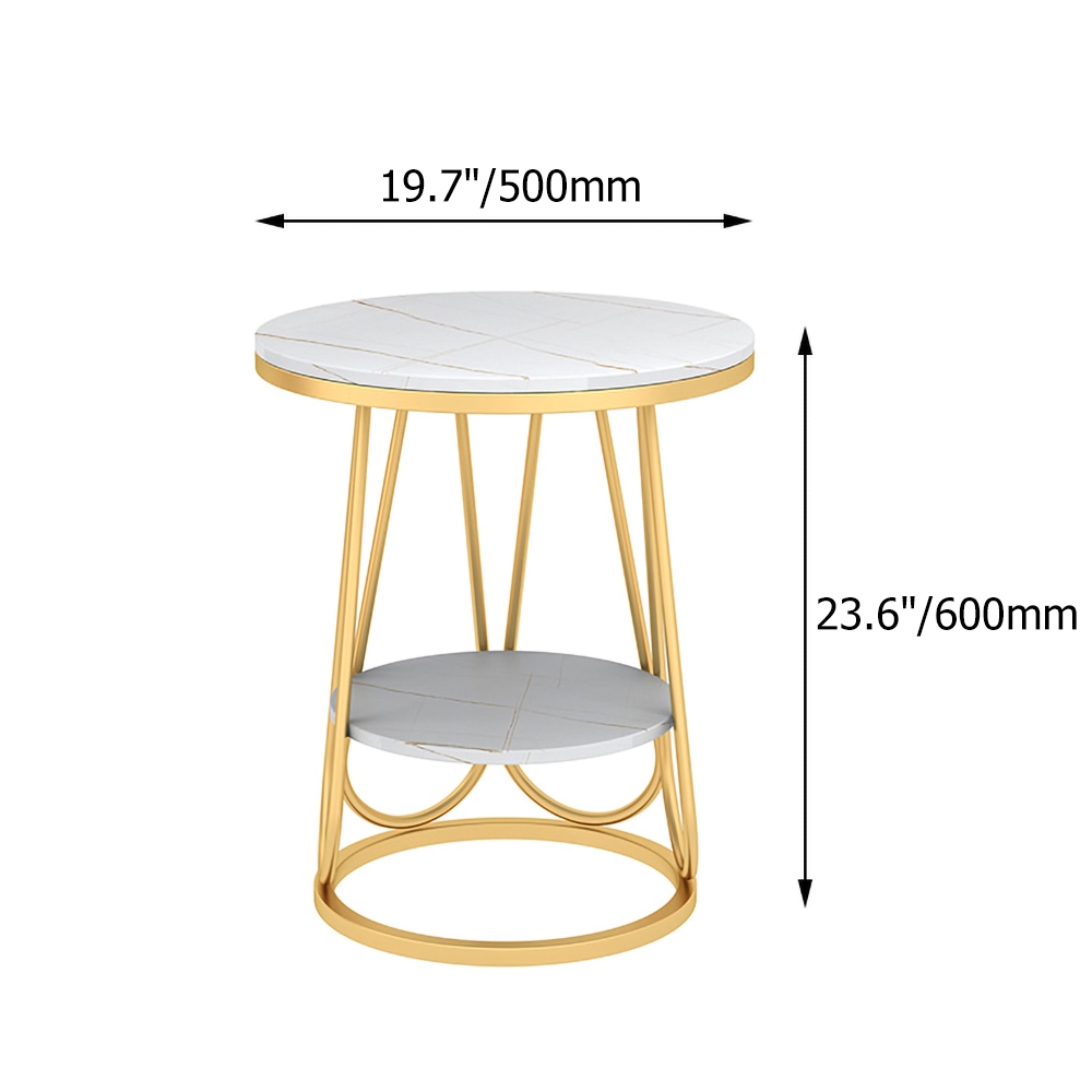 Black Round Sintered Stone Side Table with Shelf in Gold Finish window image