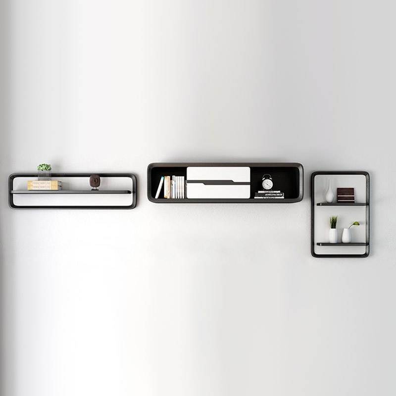 Lamo Media Floating Shelving 3-Piece Wall Mounted Storage Shelves & Cabinet Wood in White & Black (Set of 3) window image