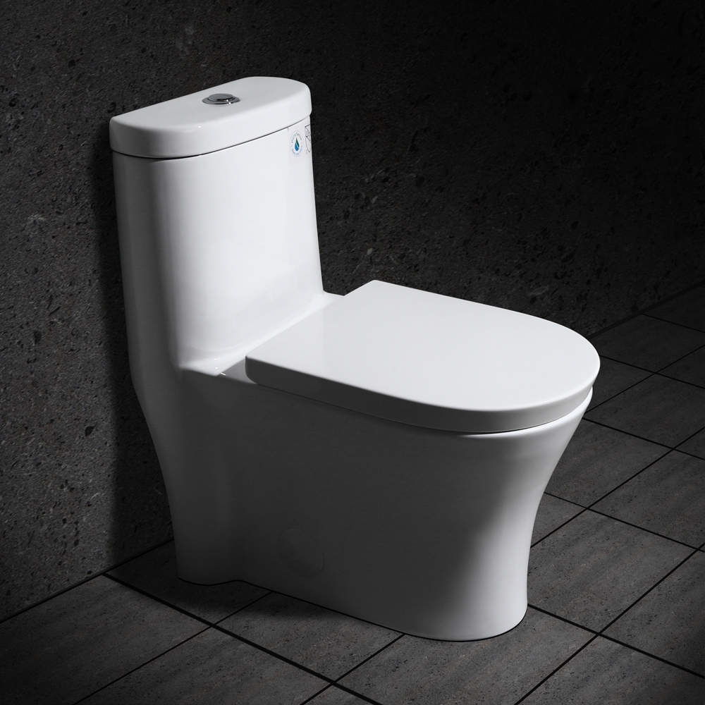 Modern Dual Flush One-Piece Elongated Siphonic Toilet with Slow Close Seat & Lid in White window image