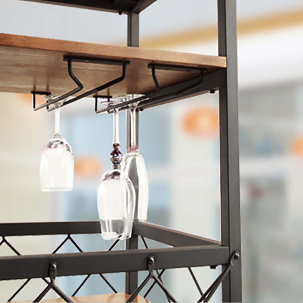 Vintage 23.6" 3-Tier Rolling Bar Cart Glasses Holder with Handle Black Metal & Wood window image