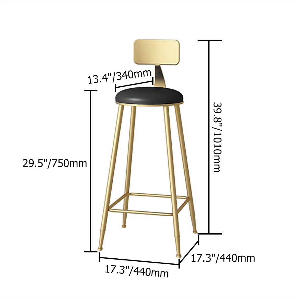 39.8" Modern Black Bar Stool Set of 2 with Backs and Footrests Counter Height Stools weights dimensions image