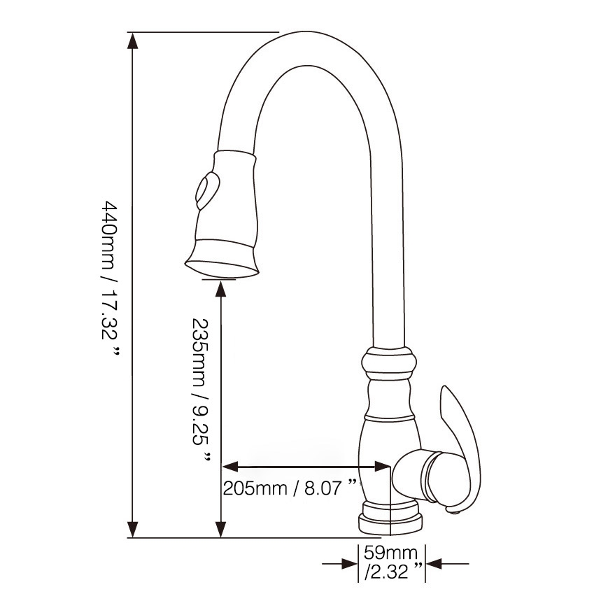 Traditional Goose Neck One-Hole Pull-out Spray Kitchen Faucet with Single Handle Solid Brass in Antique Black window image