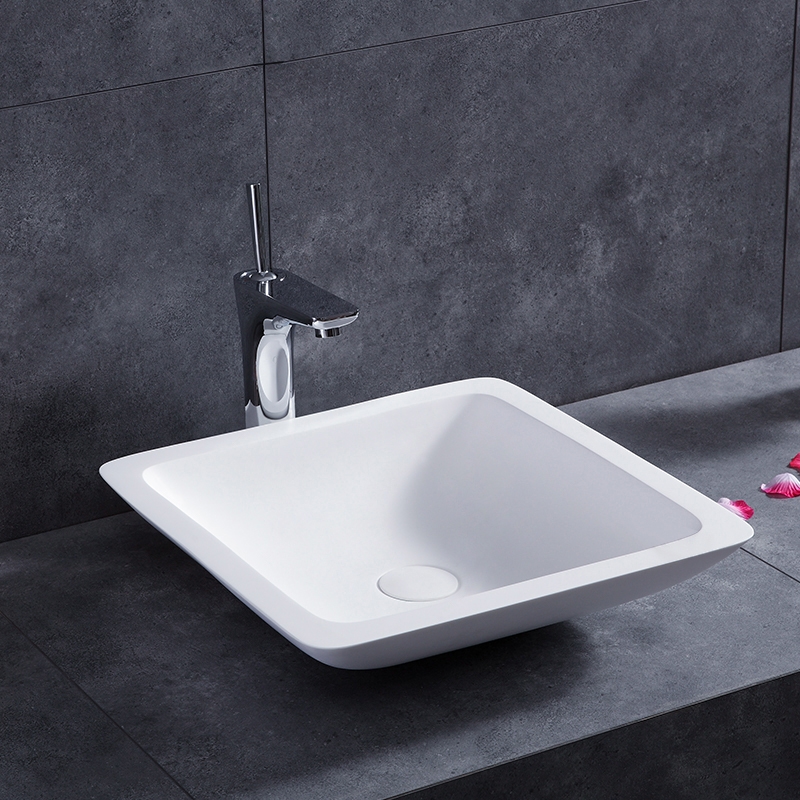 Contemporary Stone Resin Solid Surface Square Slope Vessel Sink Bathroom Sink Glossy White window image