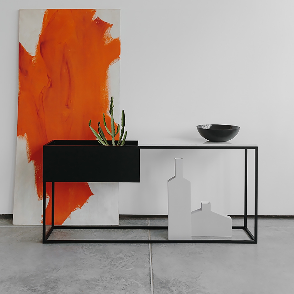 Modern White&Black Faux Marble Narrow Console Table Rectangle with Storage window image