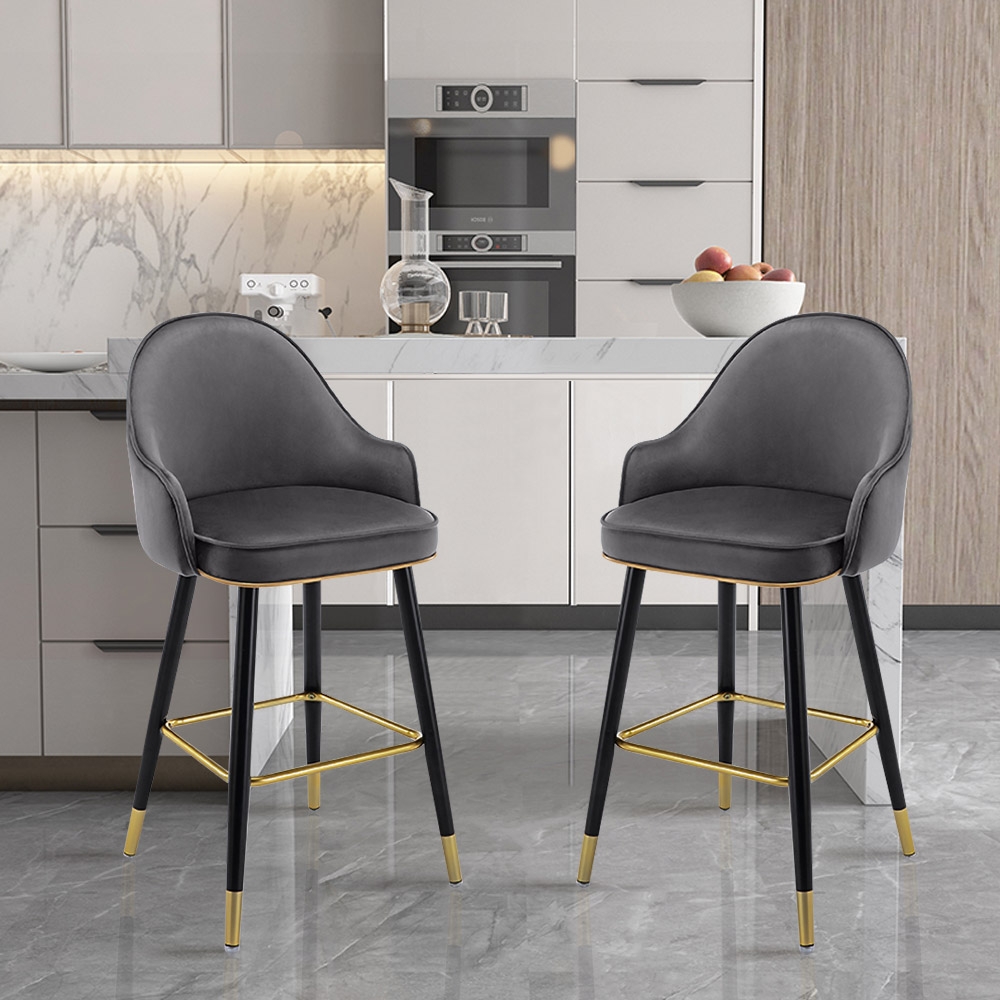 Deep Gray Velvet Counter Height Bar Stool with Footrest (Set of 2) window image