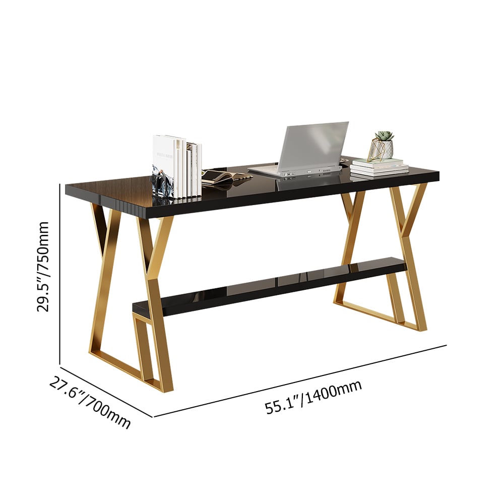 55" Rectangular Black Computer Desk with Drawer and Shelf Gold Leg weights dimensions image