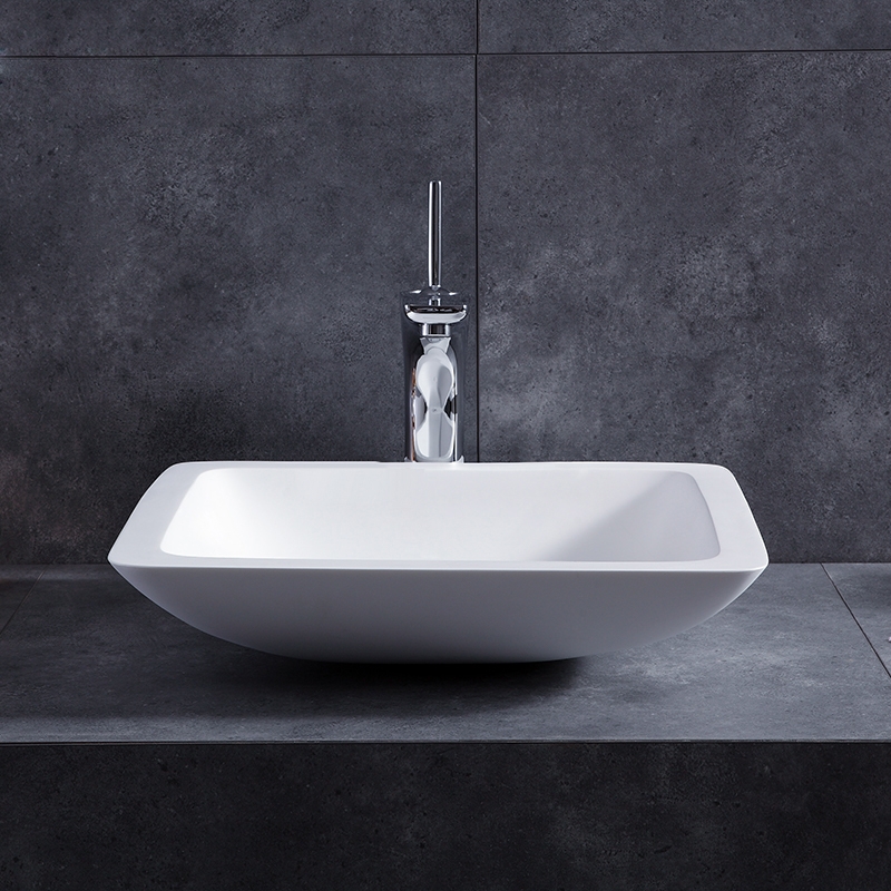 Contemporary Stone Resin Solid Surface Square Slope Vessel Sink Bathroom Sink Glossy White window image