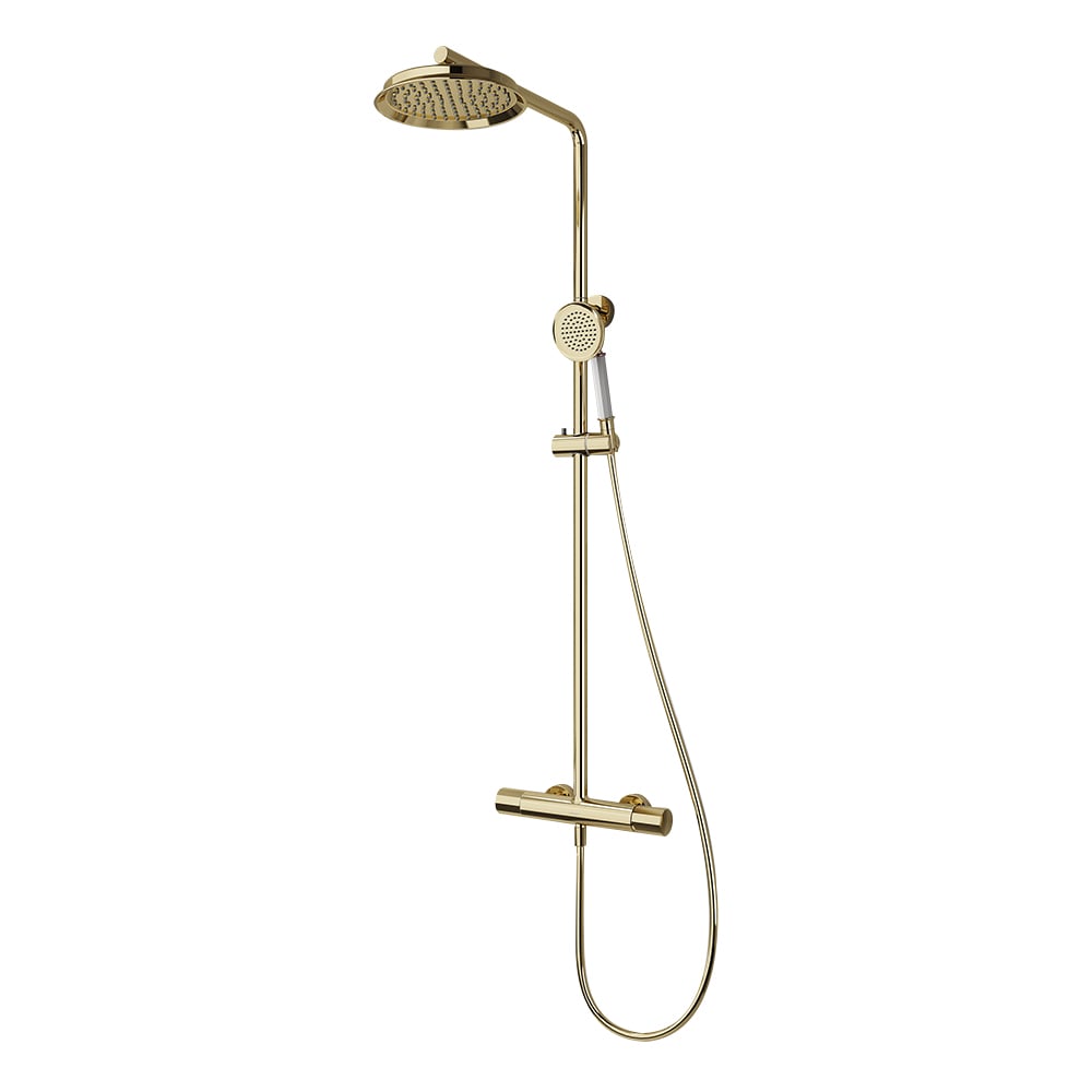 Klassisches Badezimmer Exponierte Regendusche Set mit Handbrause Gold Schaufensterbilder