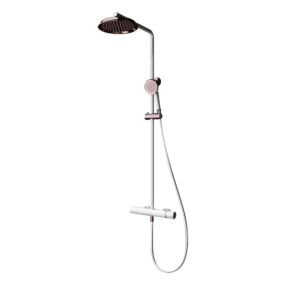 Classic Bathroom Exposed Rainfall Shower Set with Hand Shower White & Rose Gold window image