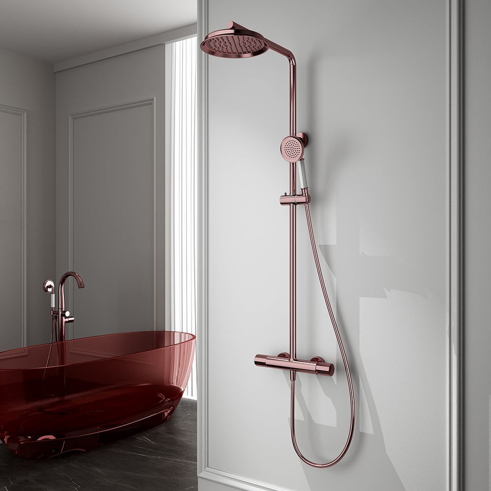 Colonne de Douche à Effet Pluie Classique avec Douchette Or Rose image de fenêtre