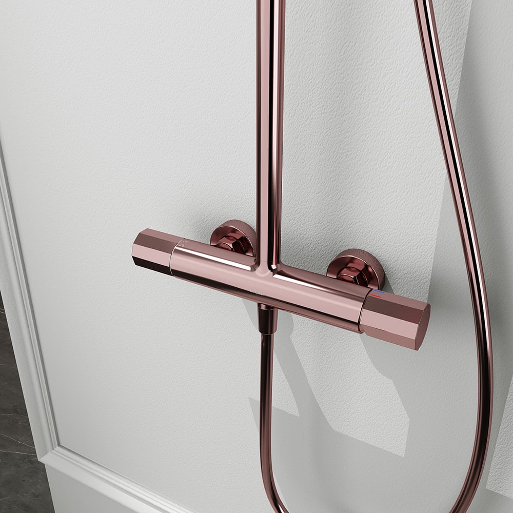 Colonne de Douche à Effet Pluie Classique avec Douchette Or Rose image de fenêtre