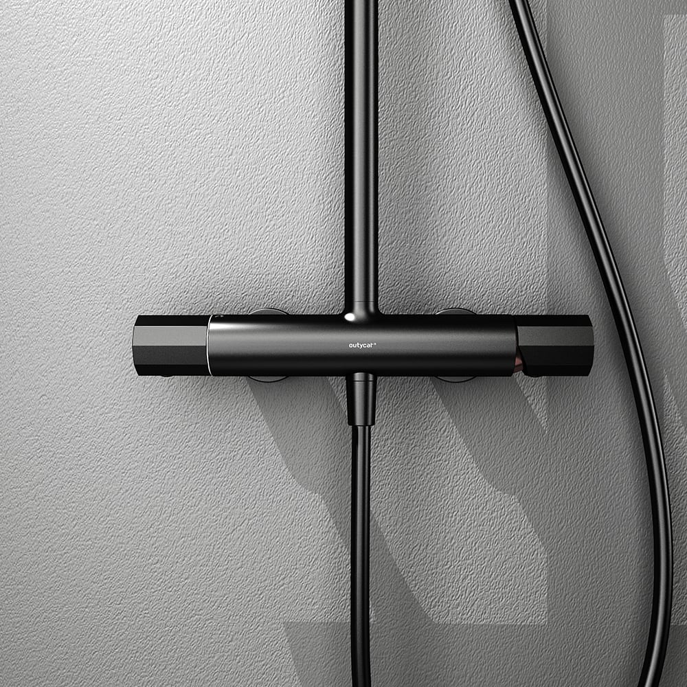 Classic Bathroom Exposed Rainfall Shower Set with Hand Shower Black & Rose Gold window image