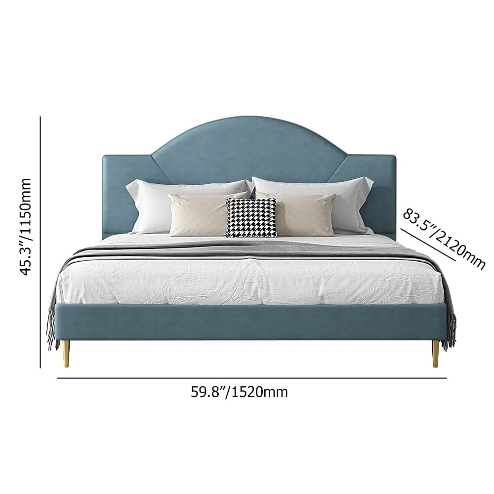 Modern Lake Blue Leath-Aire Circular Upholstered Bed with Golden Half and Round Feet window image