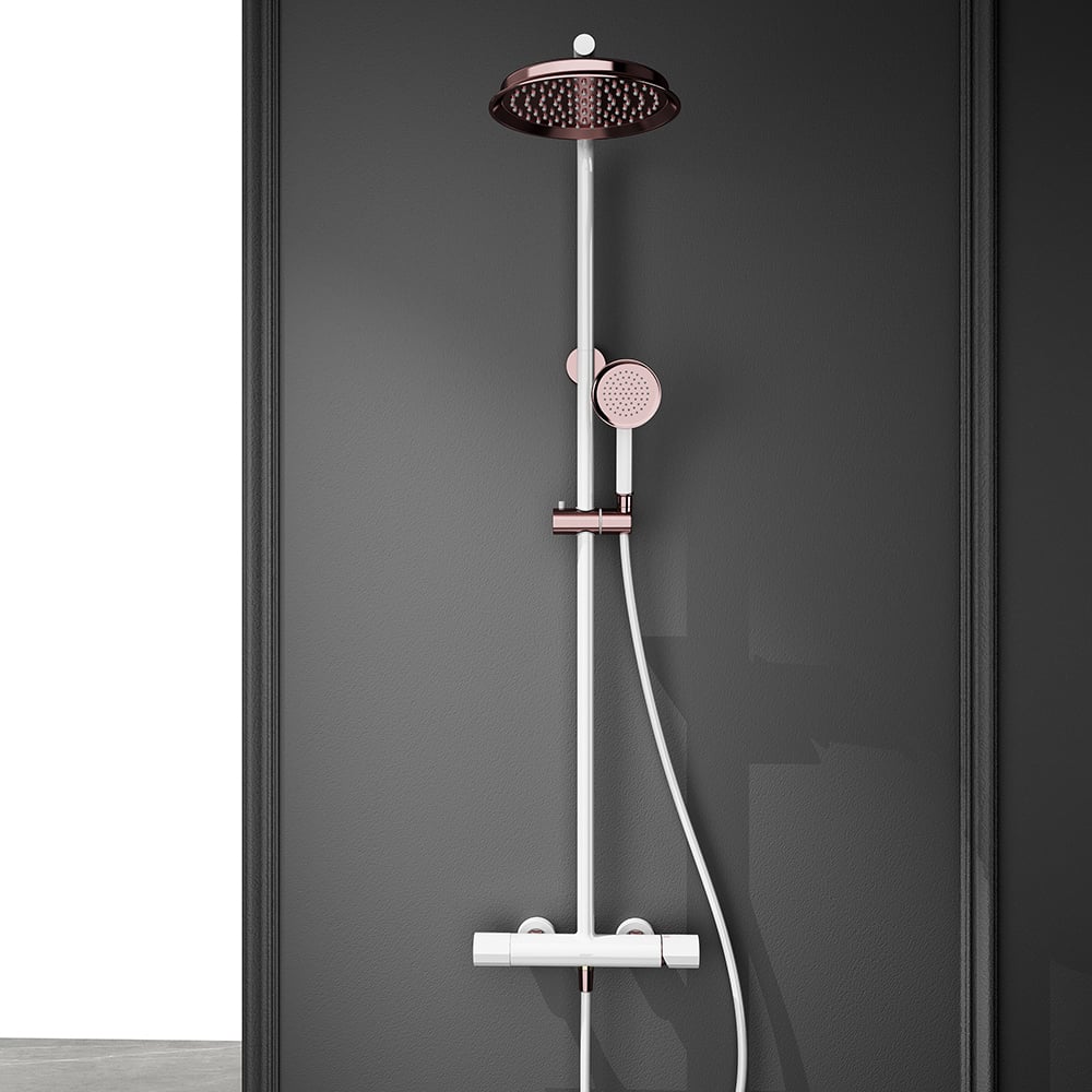 Classic Bathroom Exposed Rainfall Shower Set with Hand Shower White & Rose Gold window image