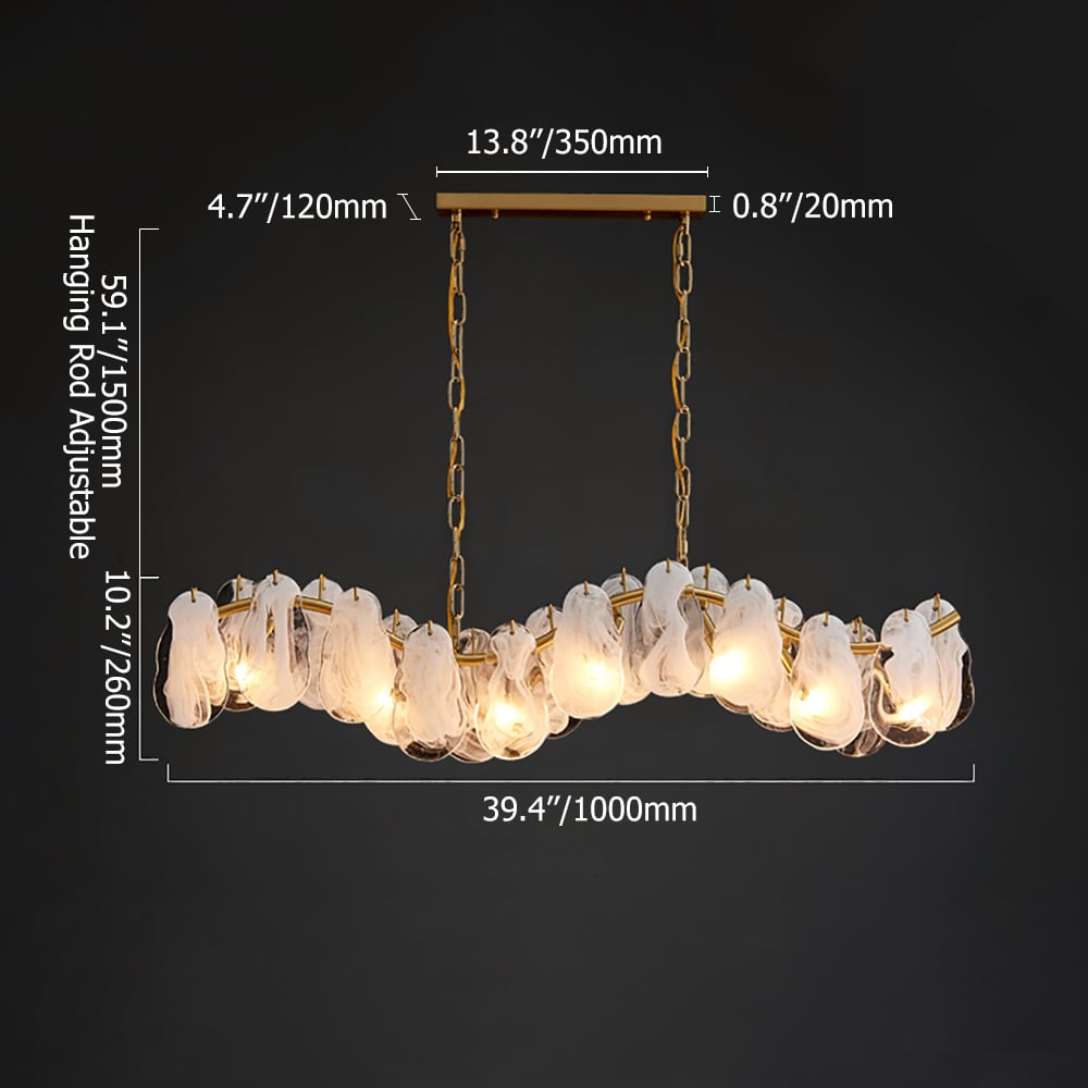 Postmodern 7-Light Cloud Glass Island Light Pendant Light with Wave-shaped Frame weights dimensions image