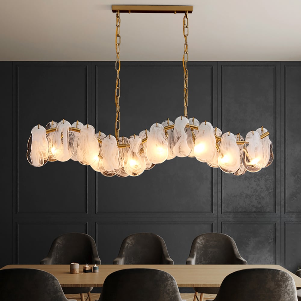 Postmodern 7-Light Cloud Glass Island Light Pendant Light with Wave-shaped Frame window image