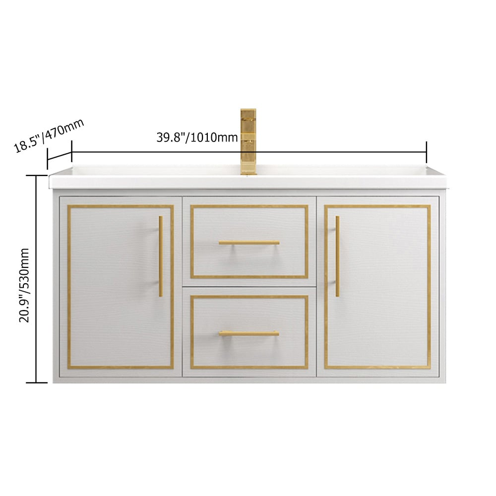 Tocador de baño flotante blanco moderno de 1010mm Lavabo de cerámica integral con cajones de puertas Imagen de ventana