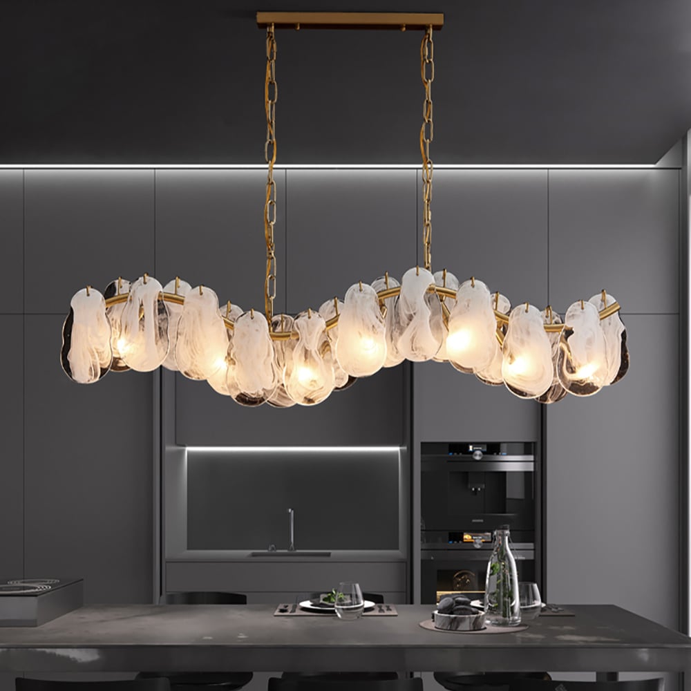 Postmodern 7-Light Cloud Glass Island Light Pendant Light with Wave-shaped Frame window image