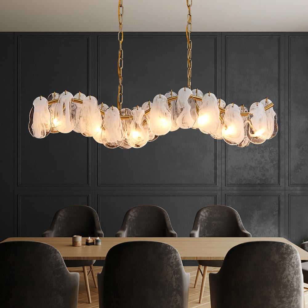 Postmodern 7-Light Cloud Glass Island Light Pendant Light with Wave-shaped Frame window image