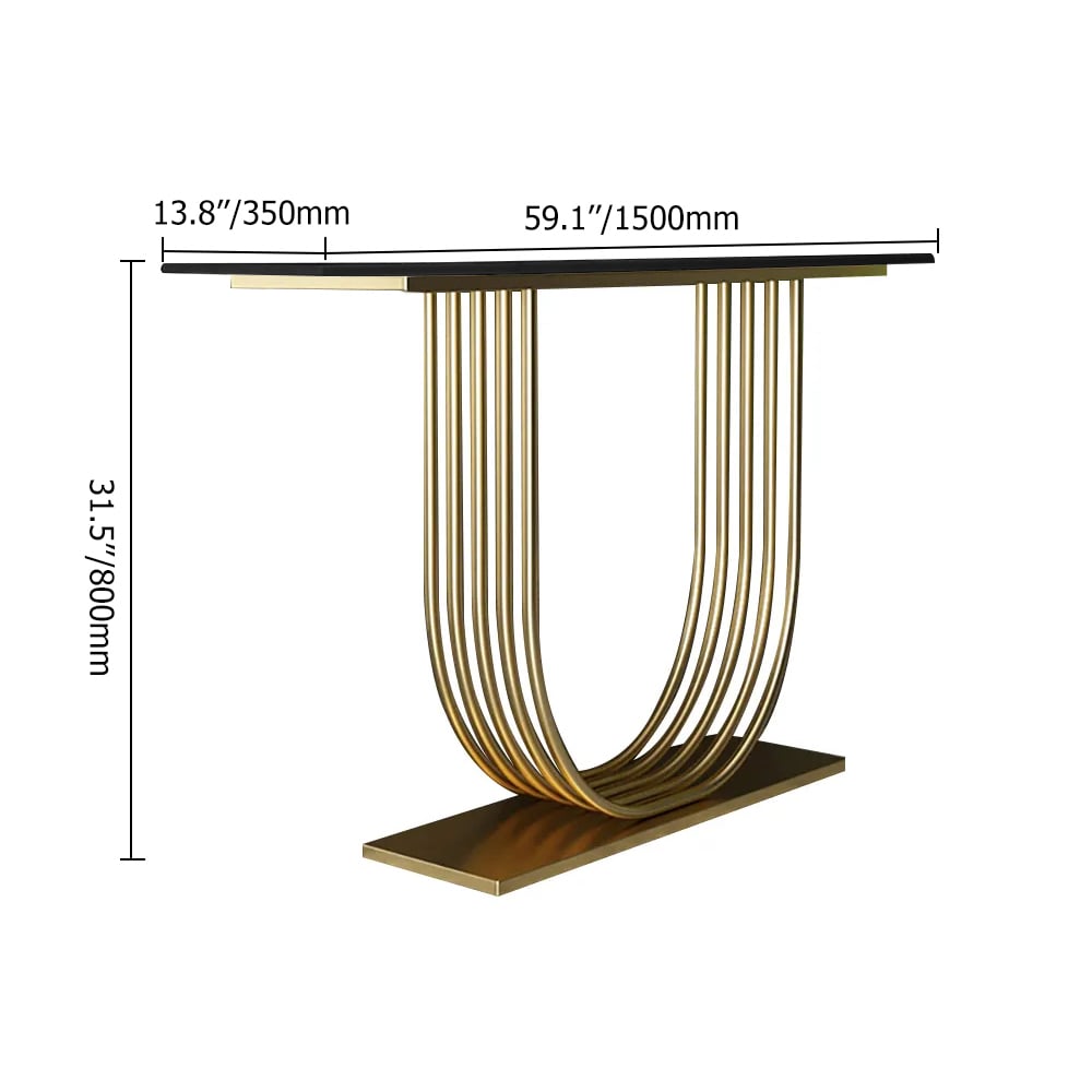 1500mm Black Solid Wood Narrow Console Table Gold Metal Pedestal Hallway Table weights dimensions image