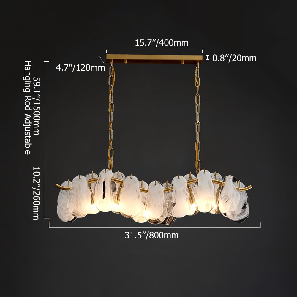 Postmodern 5-Light Cloud Glass Island Light Pendant Light with Wave-shaped Frame weights dimensions image