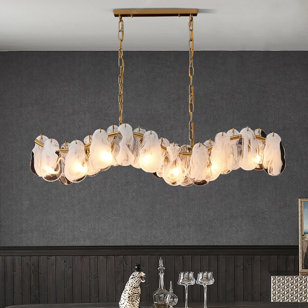 Postmodern 7-Light Cloud Glass Island Light Pendant Light with Wave-shaped Frame window image