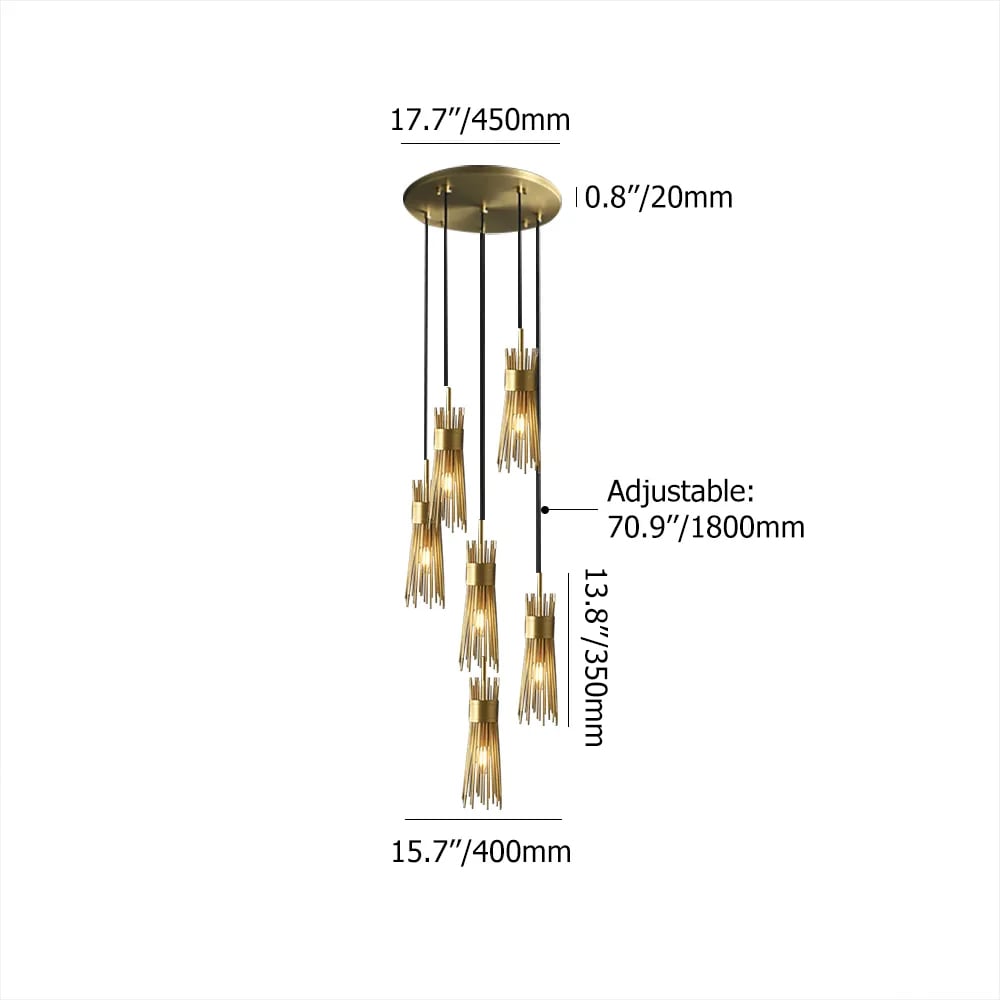 Creative Wheat-Straw 6-Light Cluster Pendant Lighting in Brass Finish weights dimensions image
