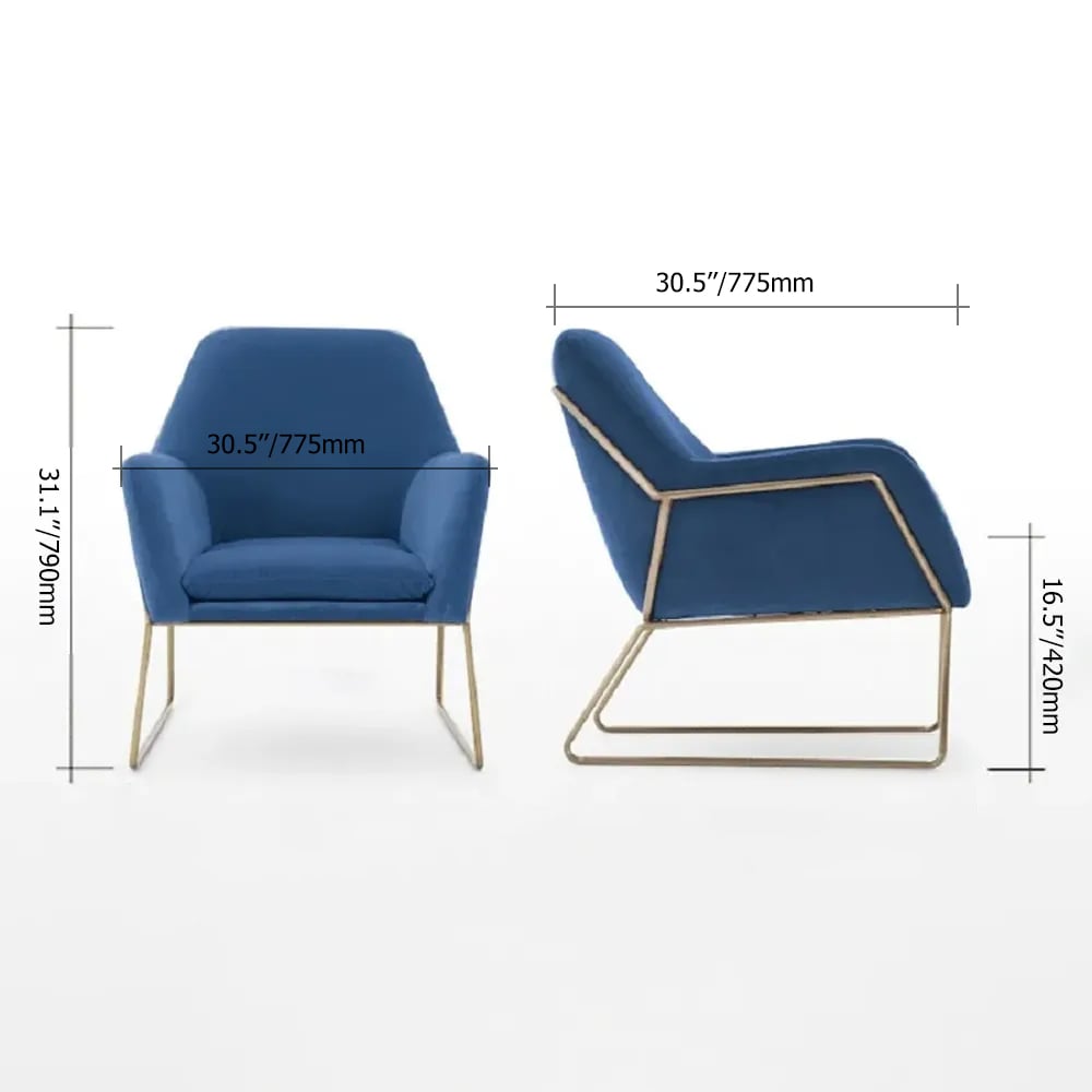 Blue Velvet Accent Chair Modern Upholstered Arm Chair with Gold Legs Pillow Included window image