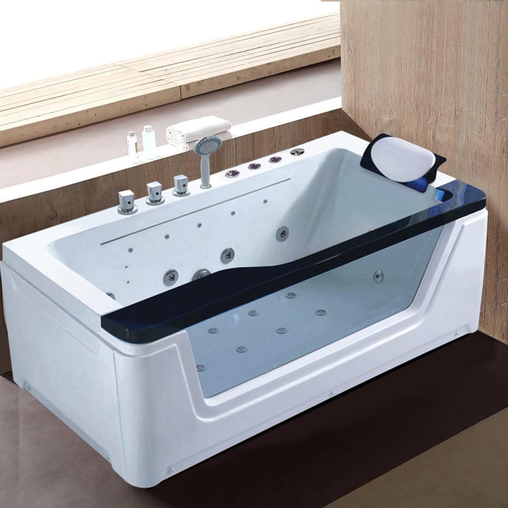 67" Acrylic Freestanding LED Waterfall Whirlpool Massage Bathtub in White window image