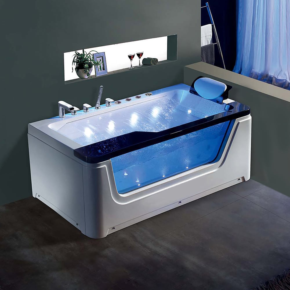 67" Acrylic Freestanding LED Waterfall Whirlpool Massage Bathtub in White window image