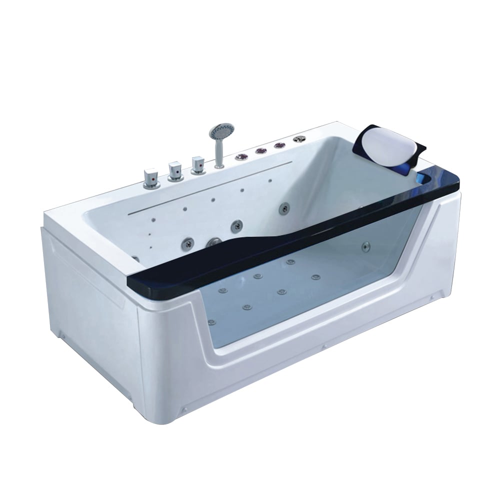67" Acrylic Freestanding LED Waterfall Whirlpool Massage Bathtub in White window image