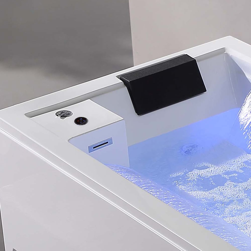 73" Modern Rectangular LED Acrylic Air Whirlpool Jetted&Two Side Waterfall Bathtub